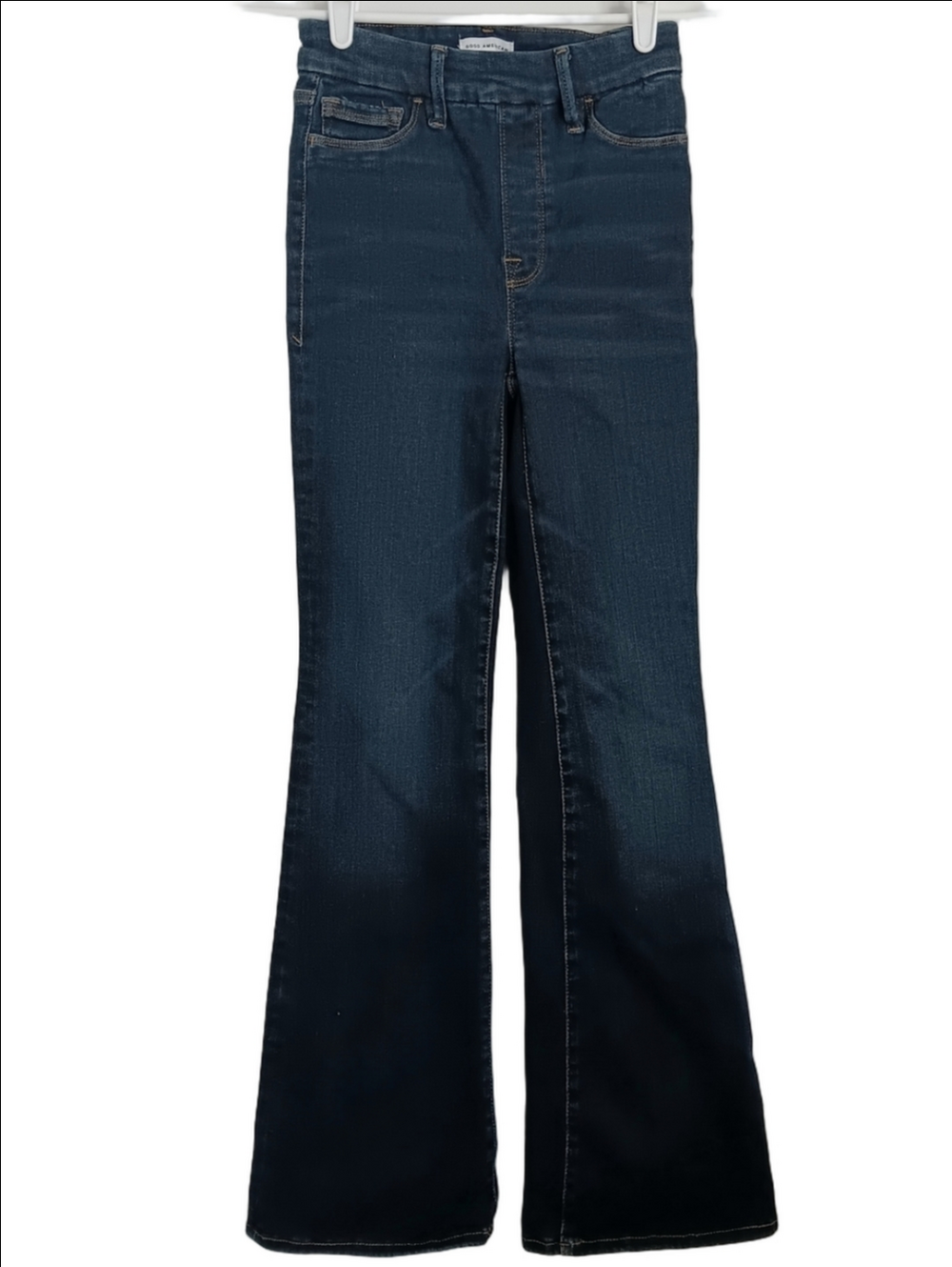 Good American Dark Blue Pull-on Flared Jeans High-rise Power Stretch Sculpting - Picture 4 of 9